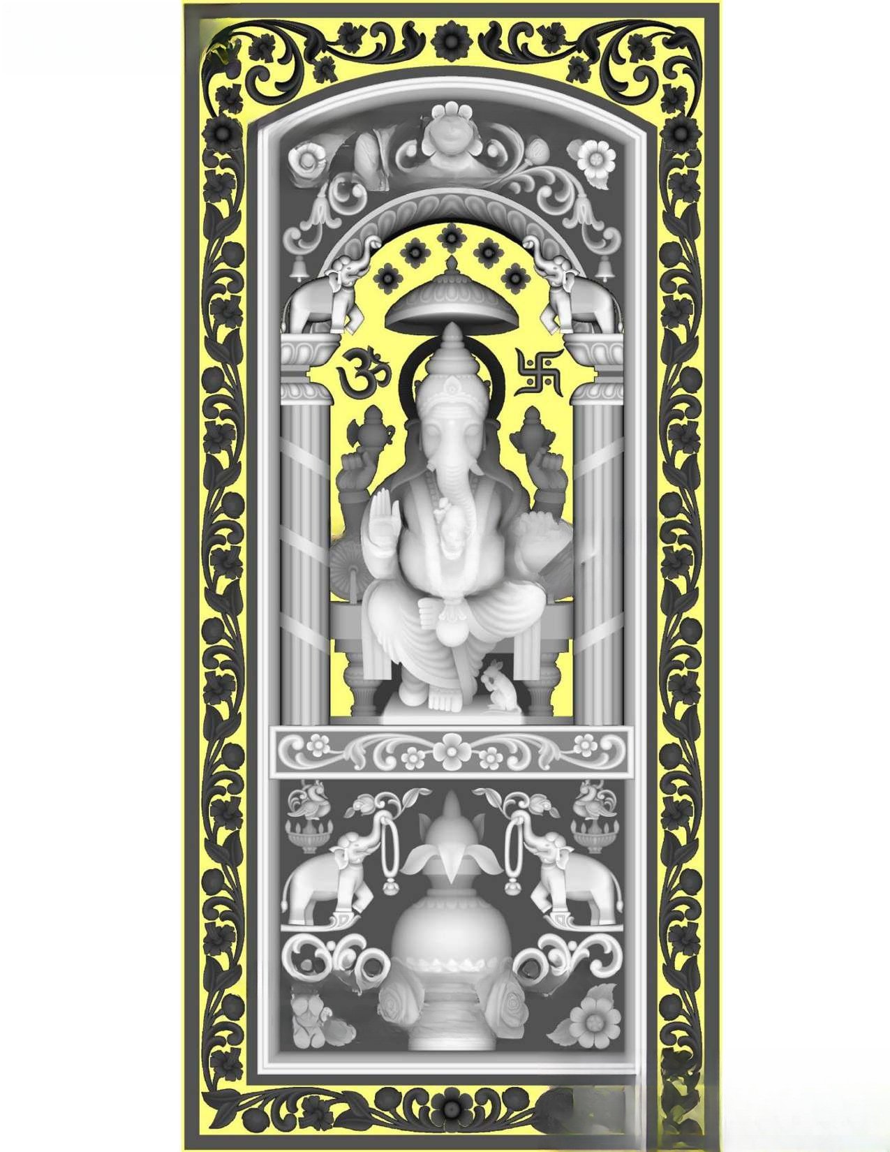 MD - MIX-140 Lord Ganesha Divine Temple Entrance Door 3D Relief Model
